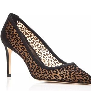 Stuart Weitzman 85 Pump, Mini Leopard Print, Mesh/Suede, Pointed Toe, Size 9.5 B